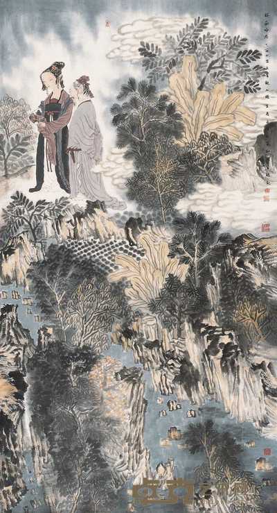 徐永生 2005年作 林岭吟游 镜心 179×97cm